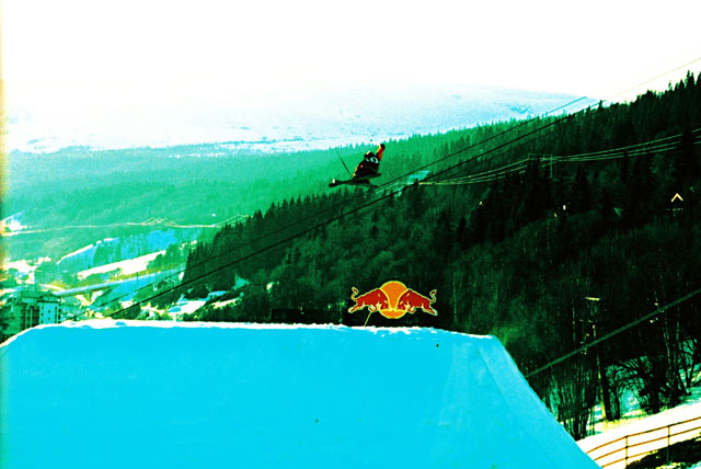 TJ Schiller flying over a crossed-up blue kicker. Again, I used Kodak E100SW for the more crazy effects.